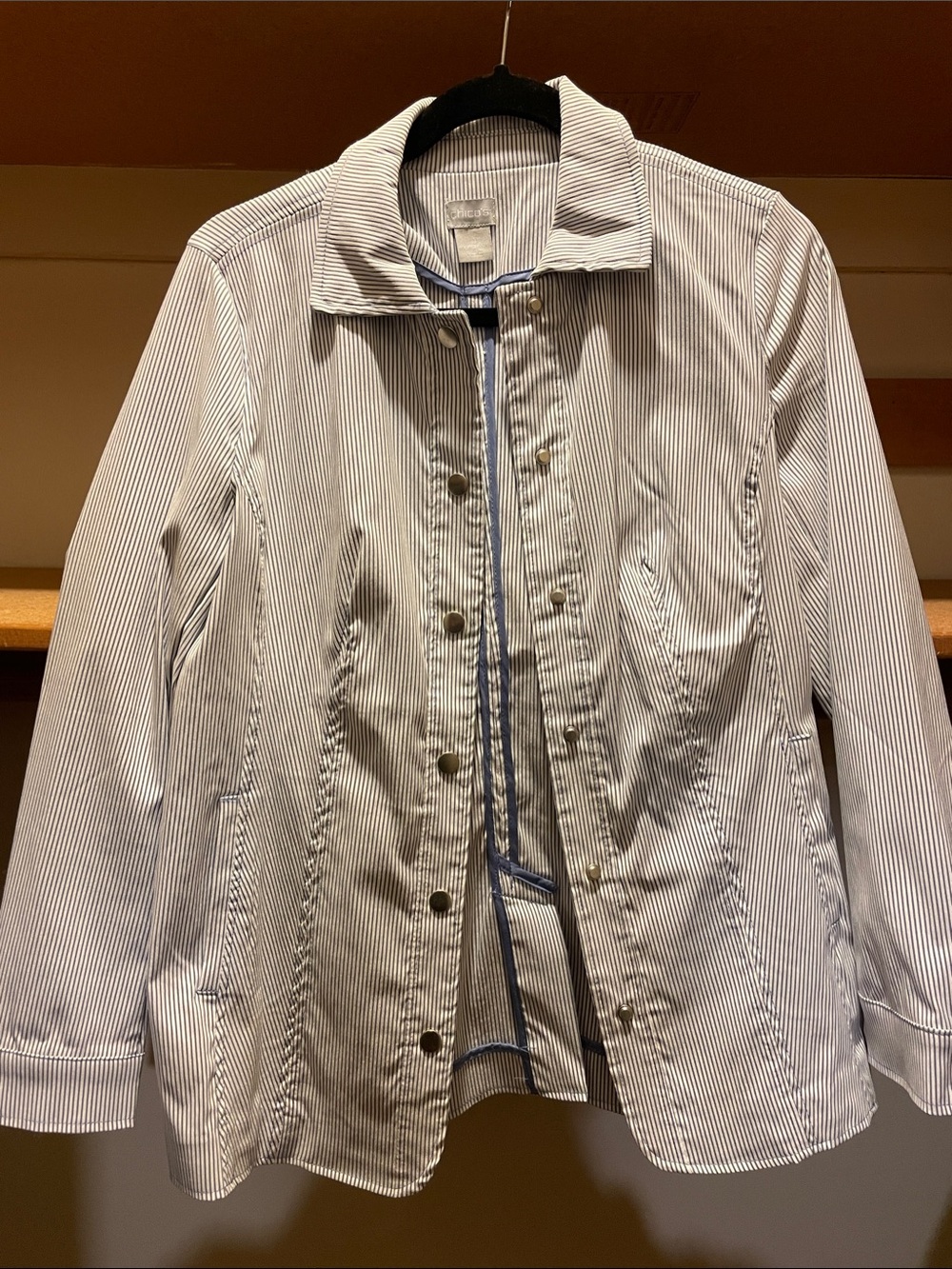 Light Blue & White Striped Button-Front Jacket